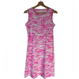 Mahi Gold Dress Small Pink Sailboat Print Coastal Vacation Cruise Preppy